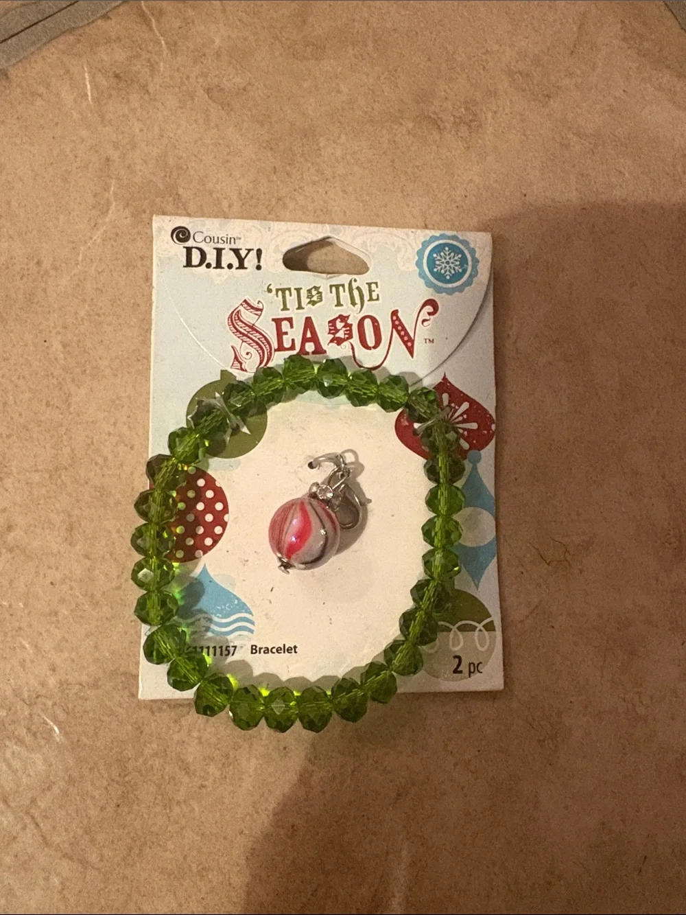 Kids Green Beaded Bracelet with Pink Charm